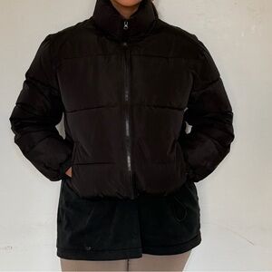 Forever 21 Black Cropped Puffer Jacket – Size L | Boxy Fit